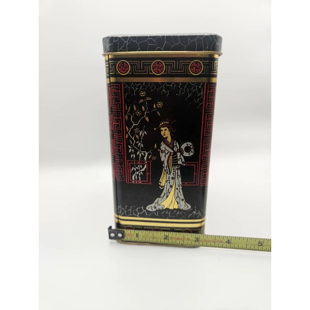 Vintage 1970s Chinoiserie Japanese Style Tea Tin, Made in England